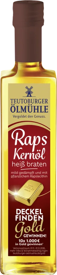 Aktionsflasche Rapskernöl heiß braten mit rotem Etikett