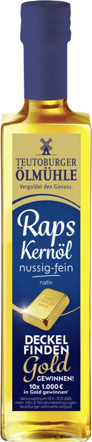 Aktionsflasche Rapskernöl nussig-fein mit blauem Etikett