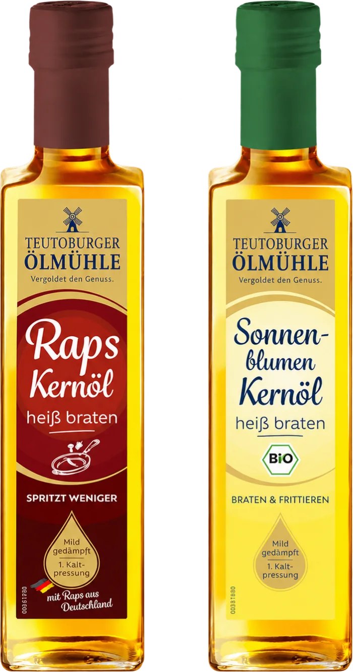 Rapskernöl heiß braten und Bio-Sonnenblumenkernöl heiß braten nebeneinander