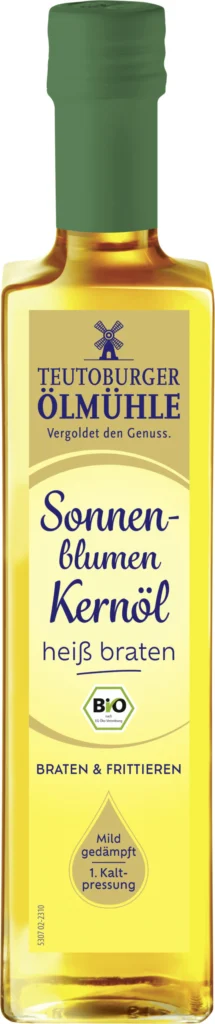 Flasche Teutoburger Ölmühle Sonnenblumenkernöl heiß-braten, 500 ml