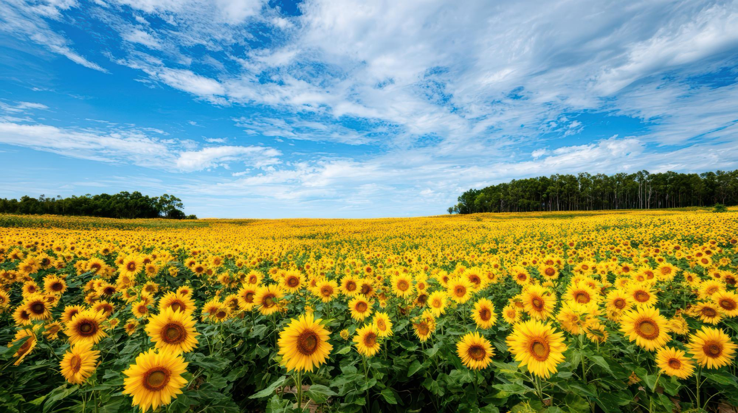Sonnenblumenfeld und blauer Himmel